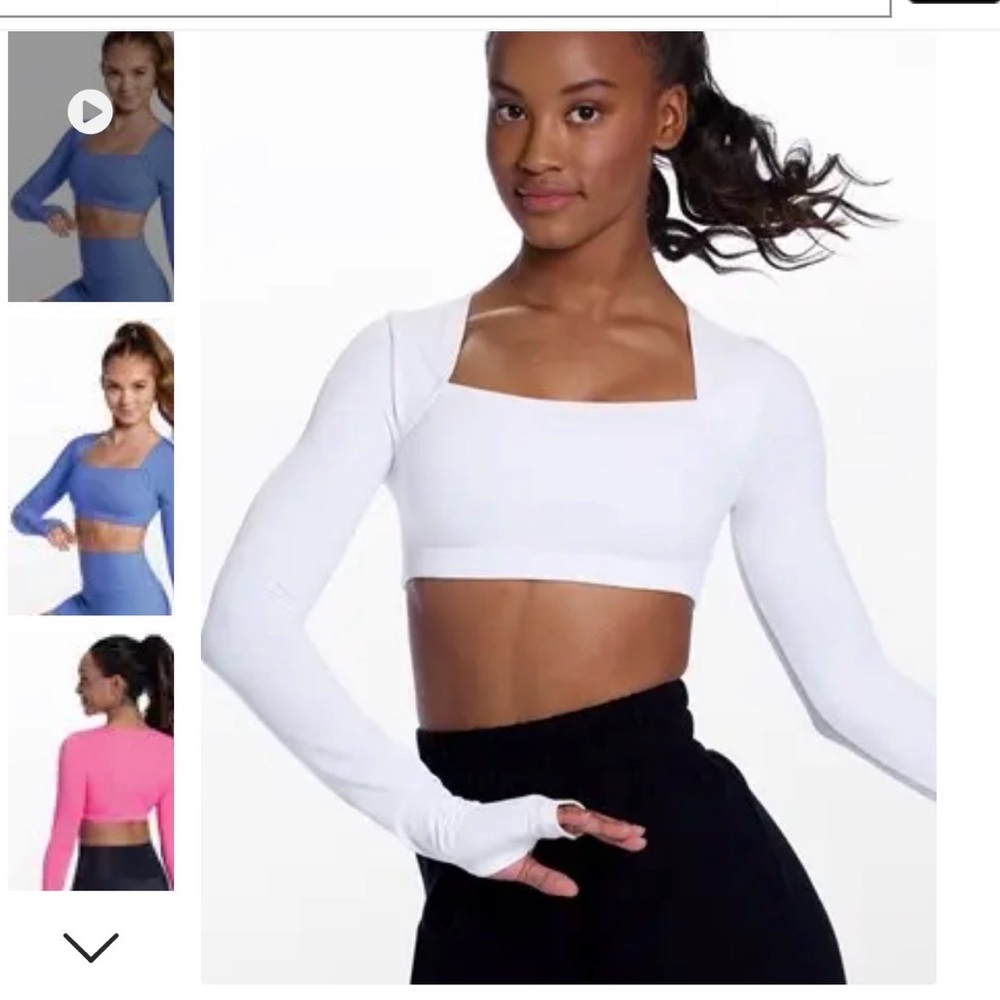 Balera White Long Sleeve Dance Crop Top